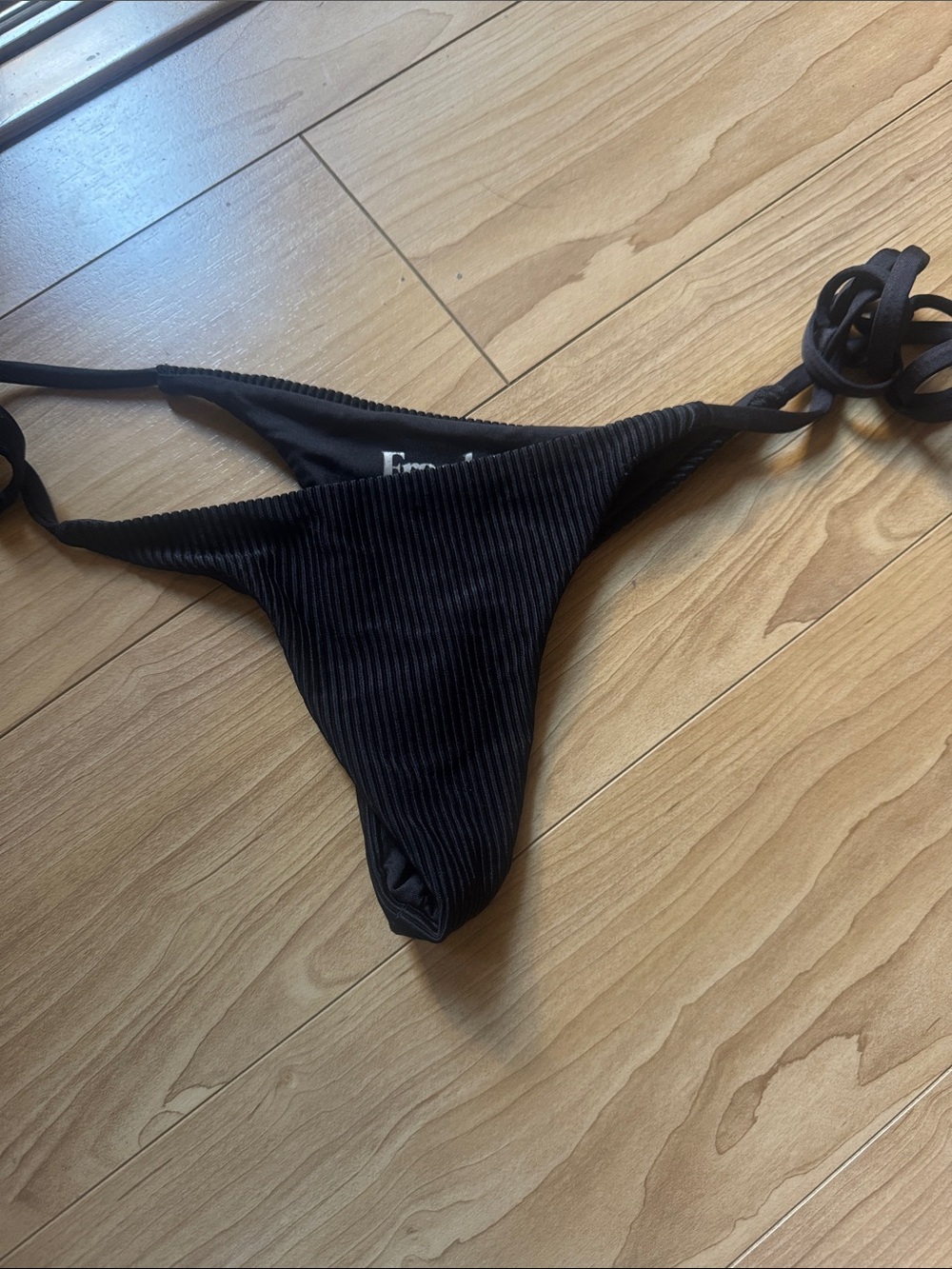 Frankie's Bikinis Black Ribbed Tie-Side Bikini Bottom